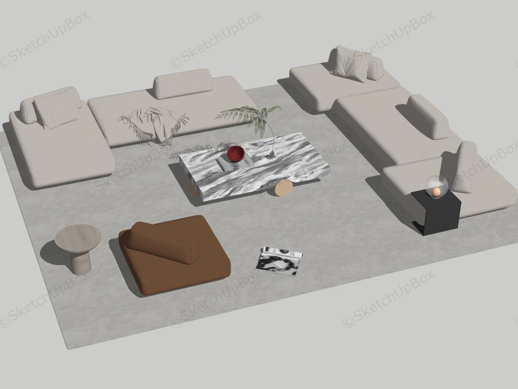 Modern Low Sofa Set sketchup model preview - SketchupBox