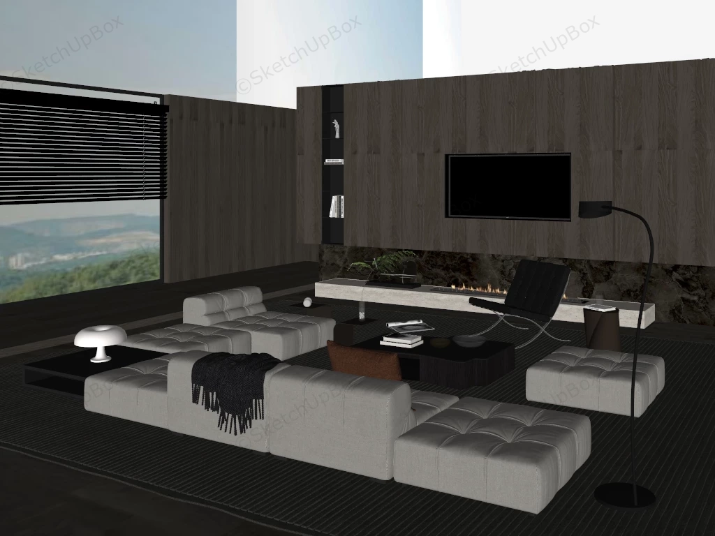 Modern Low Profile Living Room Idea sketchup model preview - SketchupBox