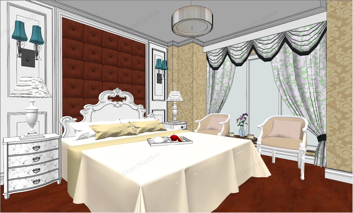 Traditional Bedroom Interior sketchup model preview - SketchupBox