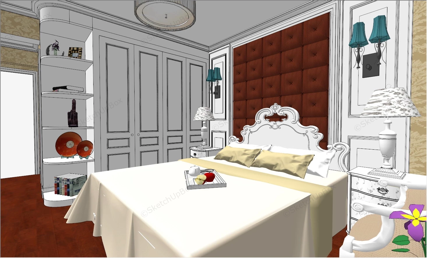 Traditional Bedroom Interior sketchup model preview - SketchupBox