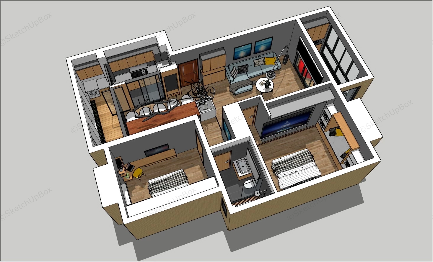 2 Bedroom Apartment Design sketchup model preview - SketchupBox