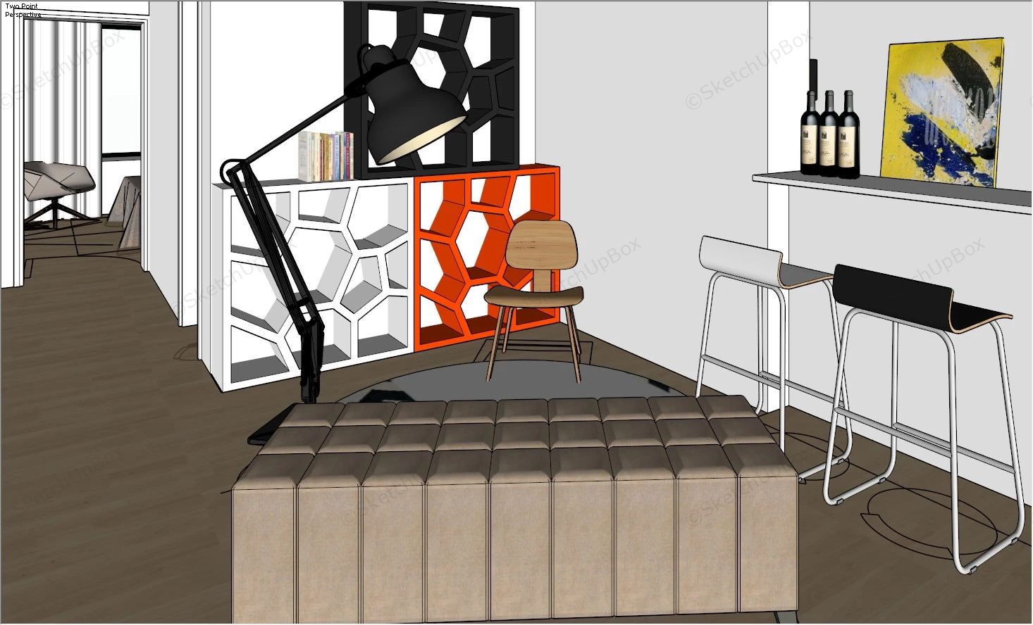 Three Bedroom House Floor Plan sketchup model preview - SketchupBox