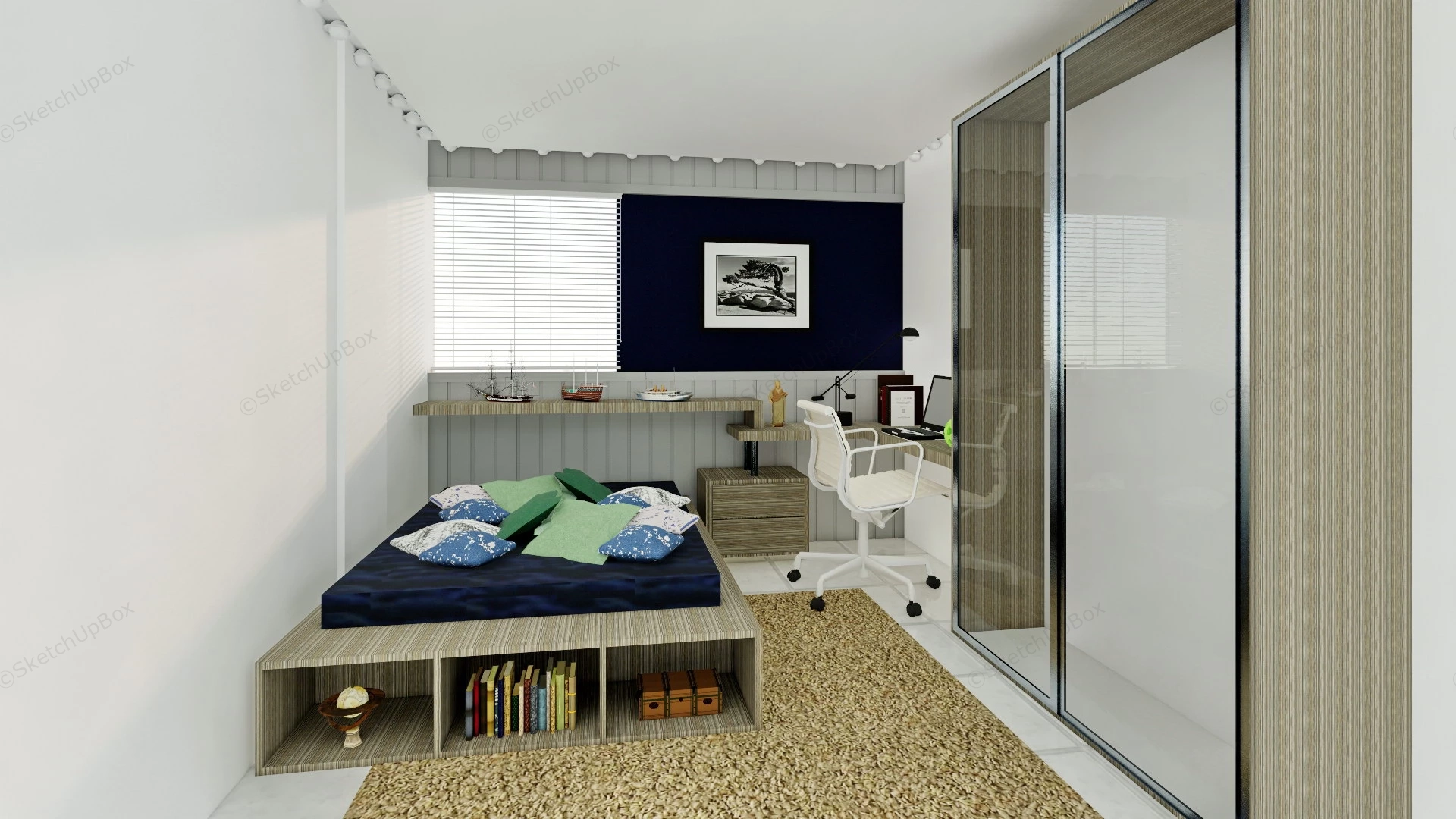 Simple Teenage Boys Bedroom sketchup model preview - SketchupBox