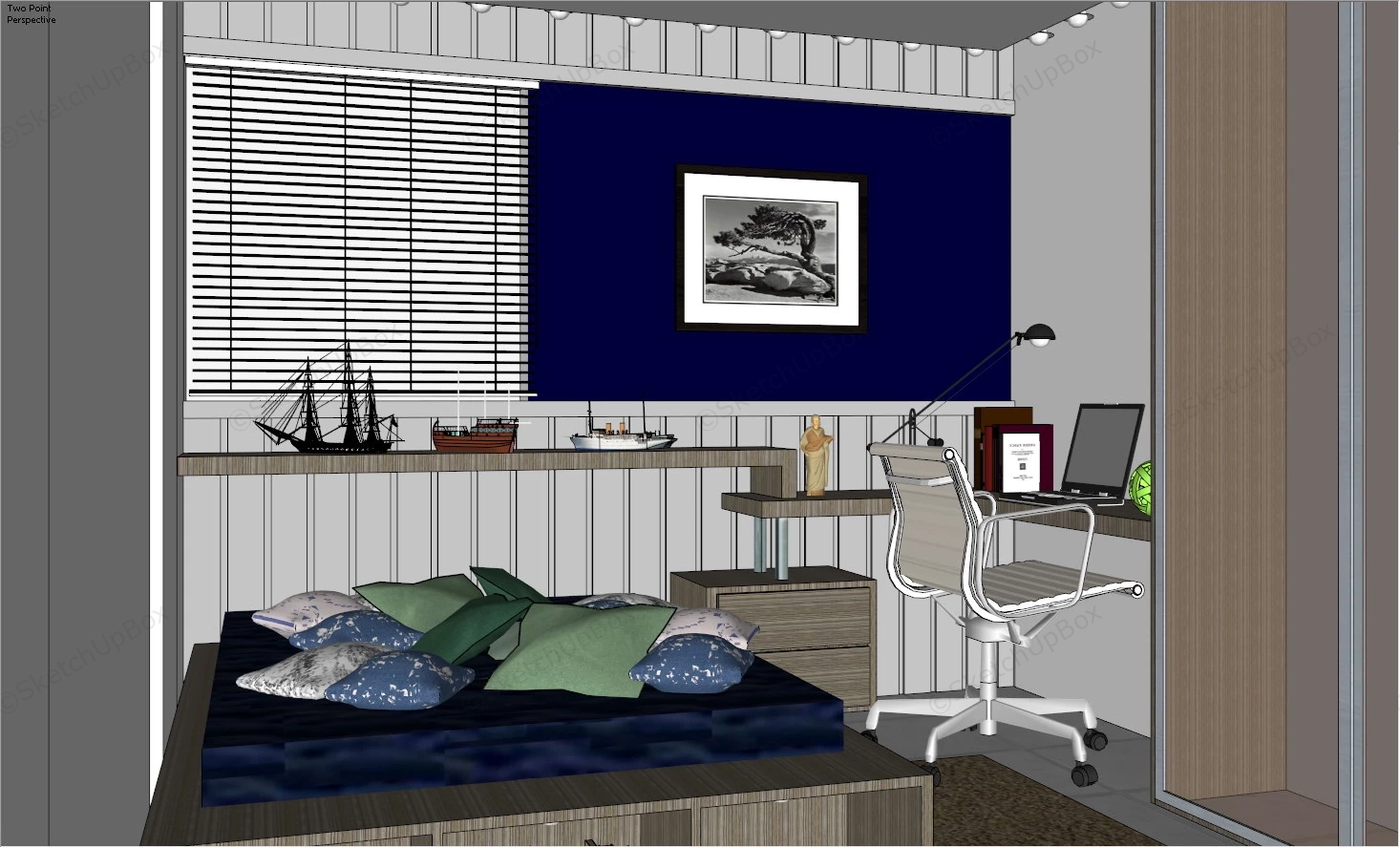 Simple Teenage Boys Bedroom sketchup model preview - SketchupBox