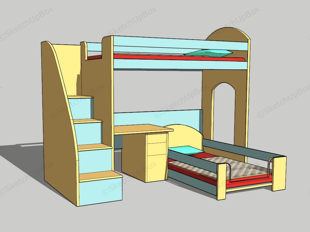 Bunk Beds With Staircase sketchup model preview - SketchupBox