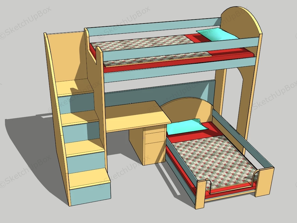 Bunk Beds With Staircase sketchup model preview - SketchupBox