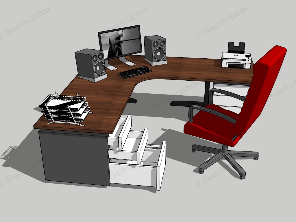 L Shaped Computer Desk And Chair sketchup model preview - SketchupBox