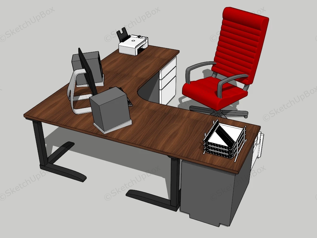 L Shaped Computer Desk And Chair sketchup model preview - SketchupBox