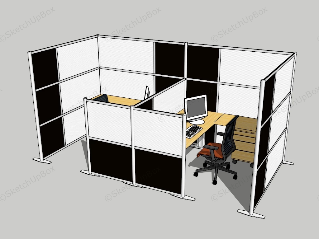 2 Seater Cubicles Workstation sketchup model preview - SketchupBox