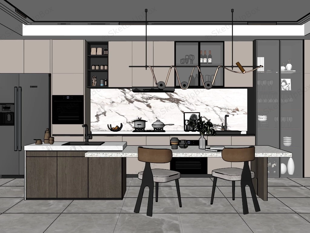 Modern Kitchen Design With Island sketchup model preview - SketchupBox