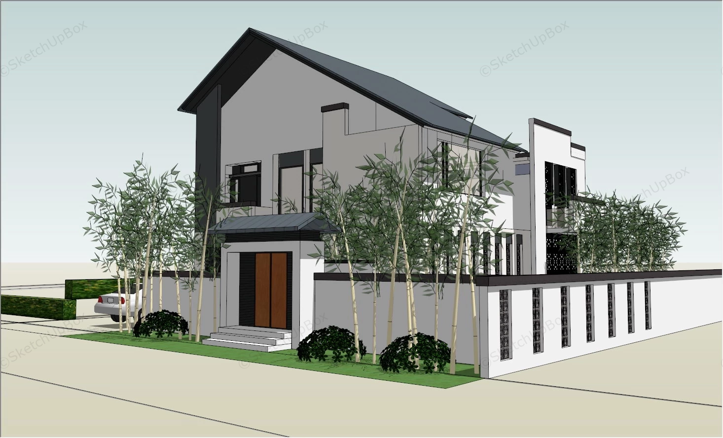 Modern Asian House Design sketchup model preview - SketchupBox