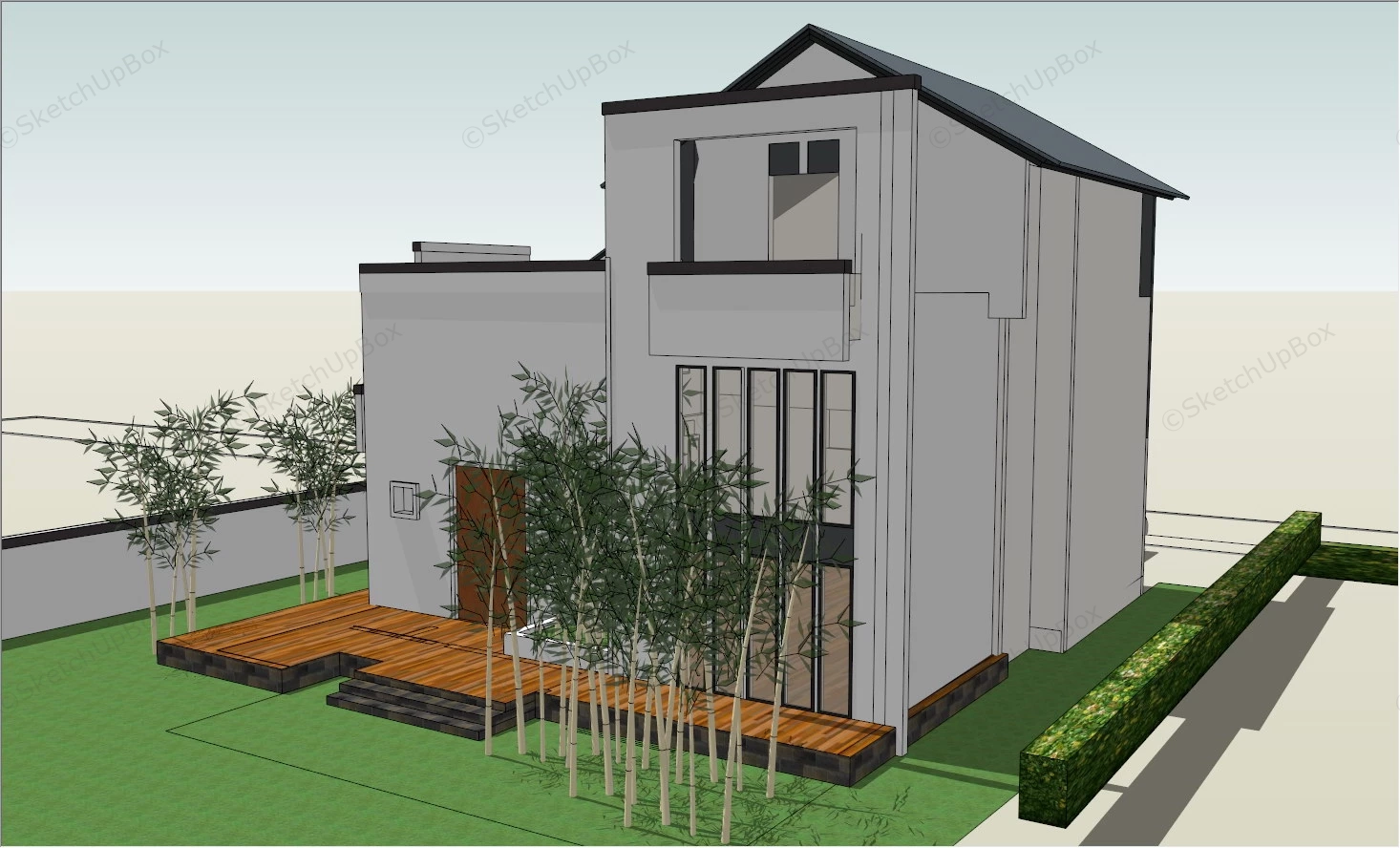 Modern Asian House Design sketchup model preview - SketchupBox