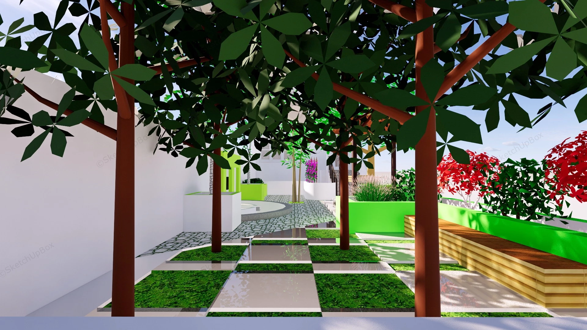 Beautiful Back Yard Landscaping Idea sketchup model preview - SketchupBox