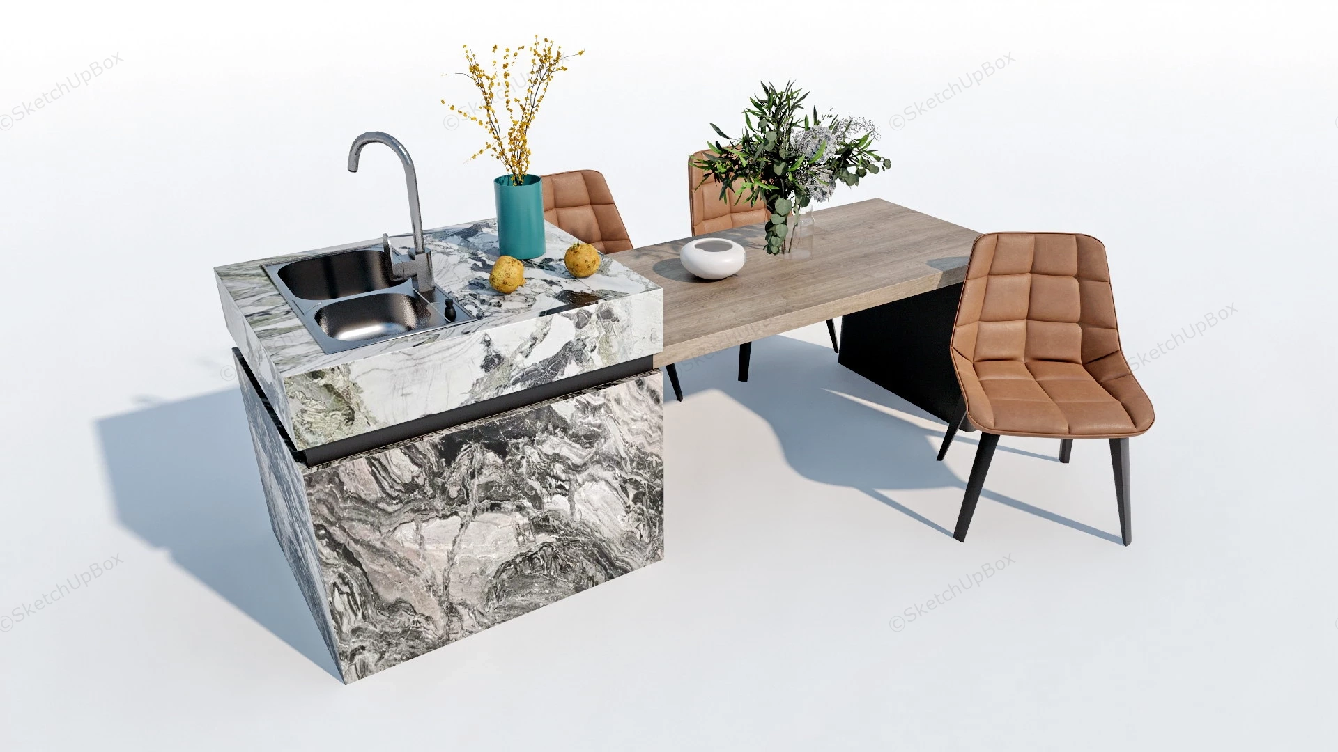 Marble And Wood Kitchen Island sketchup model preview - SketchupBox