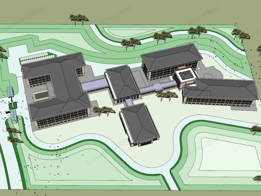 Chinese College Building sketchup model preview - SketchupBox