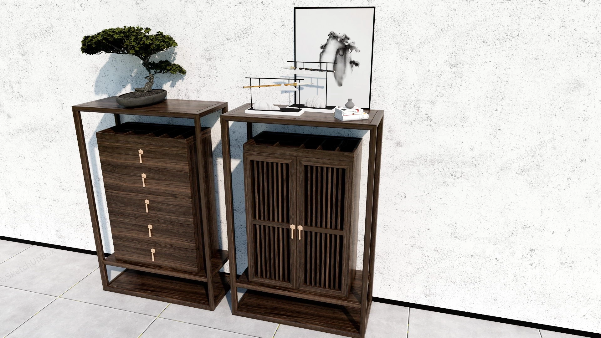 Antique Console Table With Storage sketchup model preview - SketchupBox