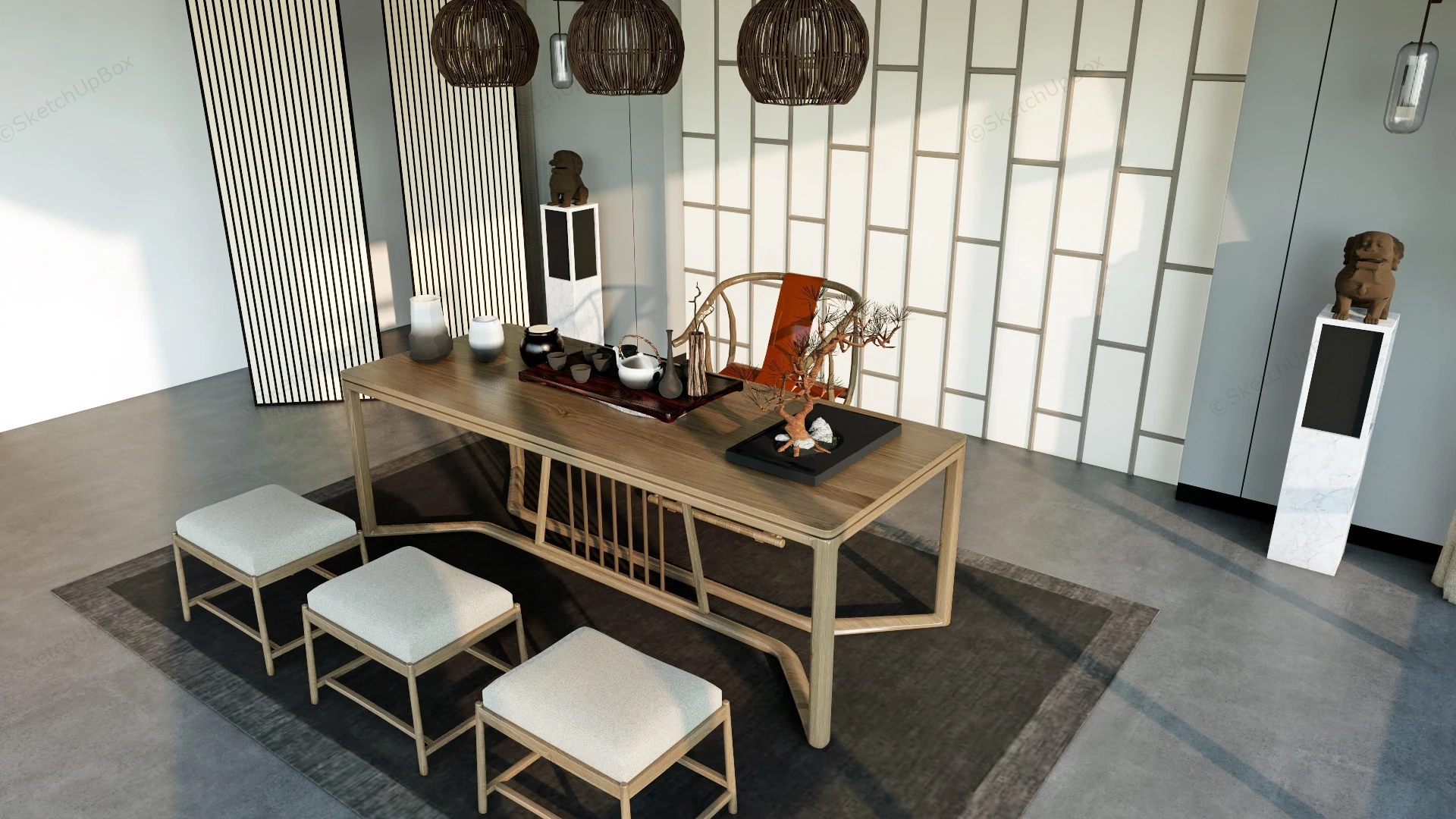 Chinese Tea Room Design sketchup model preview - SketchupBox