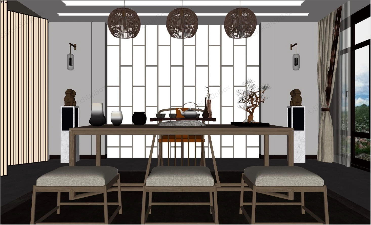 Chinese Tea Room Design sketchup model preview - SketchupBox