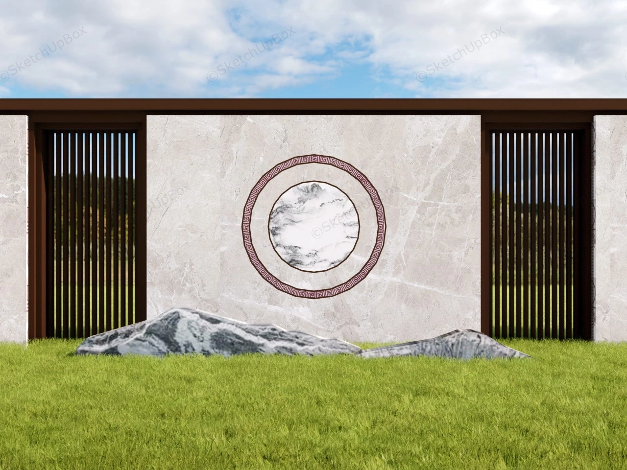 Chinese Garden Wall sketchup model preview - SketchupBox