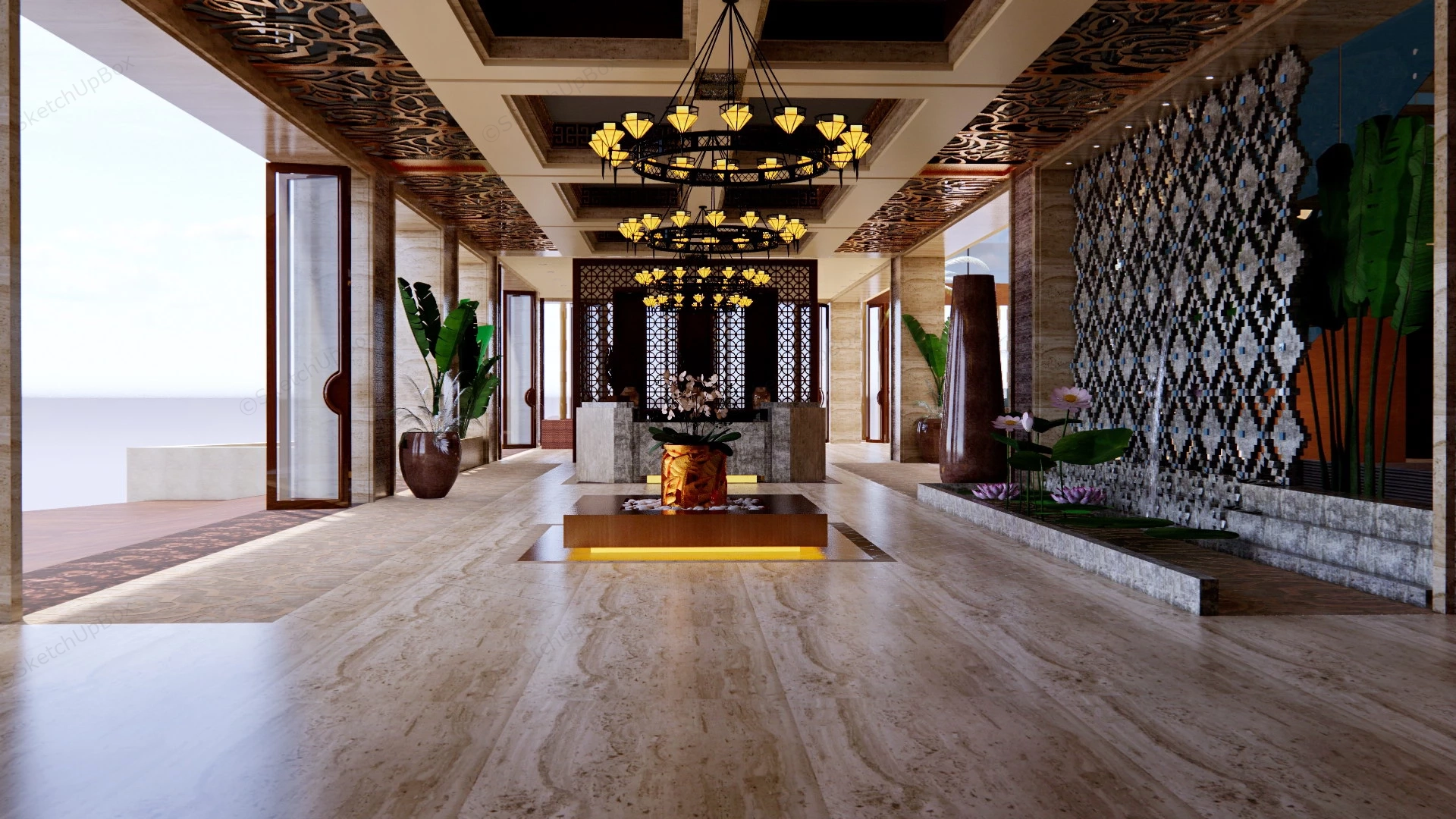 Southeast Asia Hotel Lobby Design sketchup model preview - SketchupBox