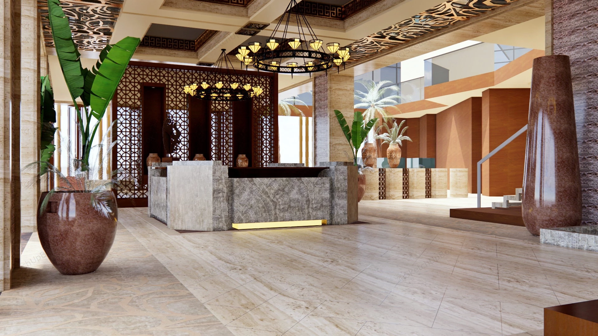 Southeast Asia Hotel Lobby Design sketchup model preview - SketchupBox