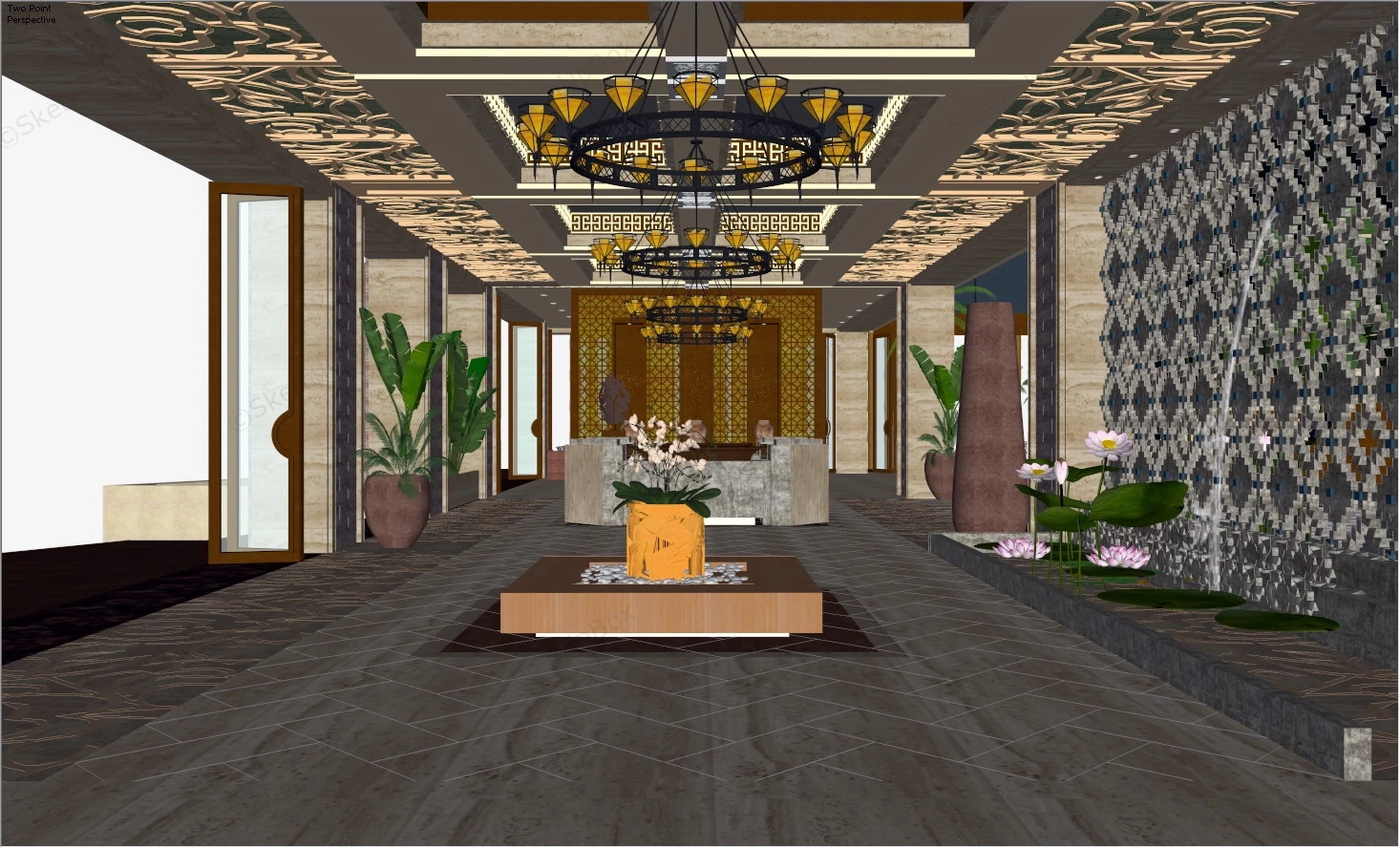 Southeast Asia Hotel Lobby Design sketchup model preview - SketchupBox