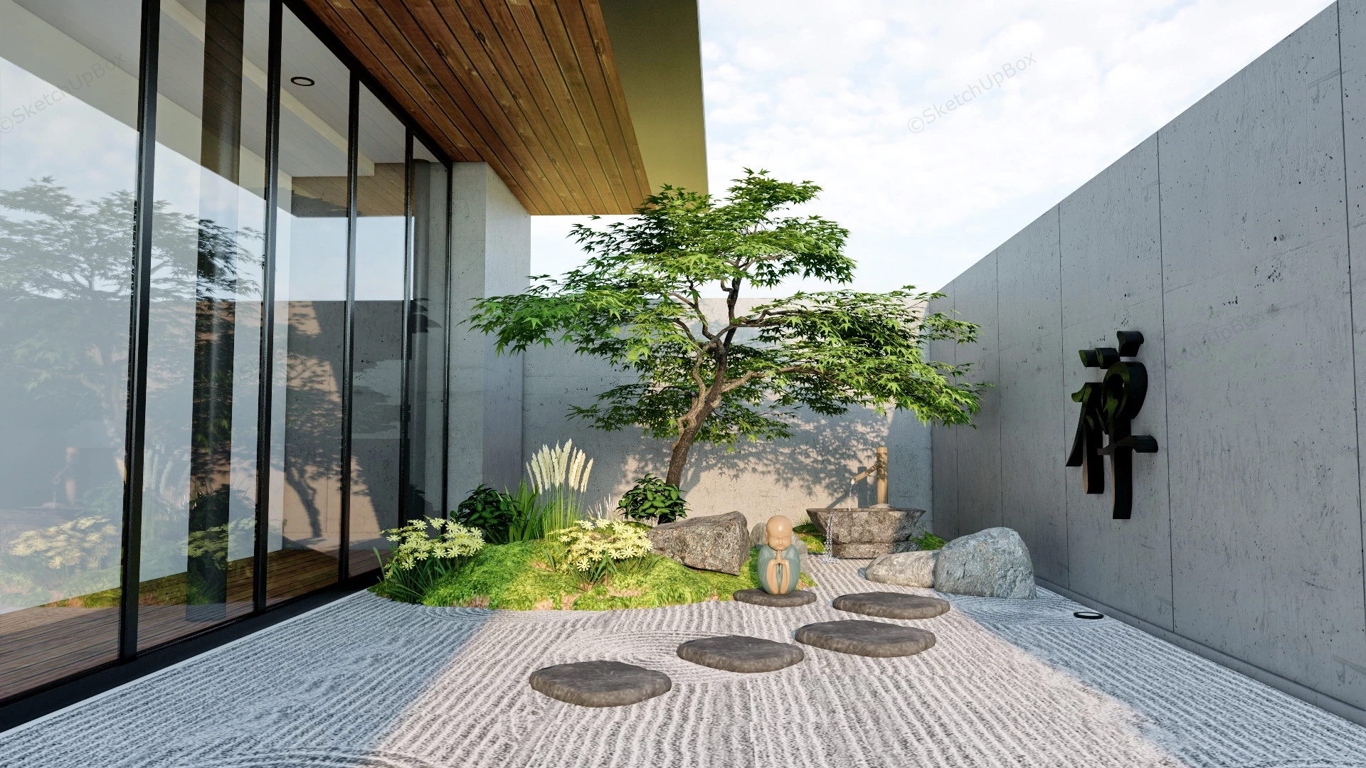 Small Backyard Zen Garden Idea sketchup model preview - SketchupBox