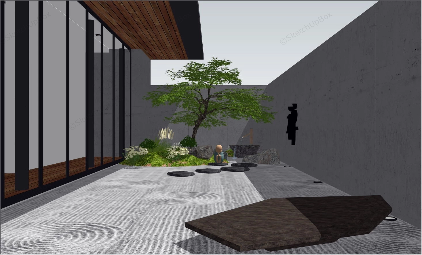 Small Backyard Zen Garden Idea sketchup model preview - SketchupBox