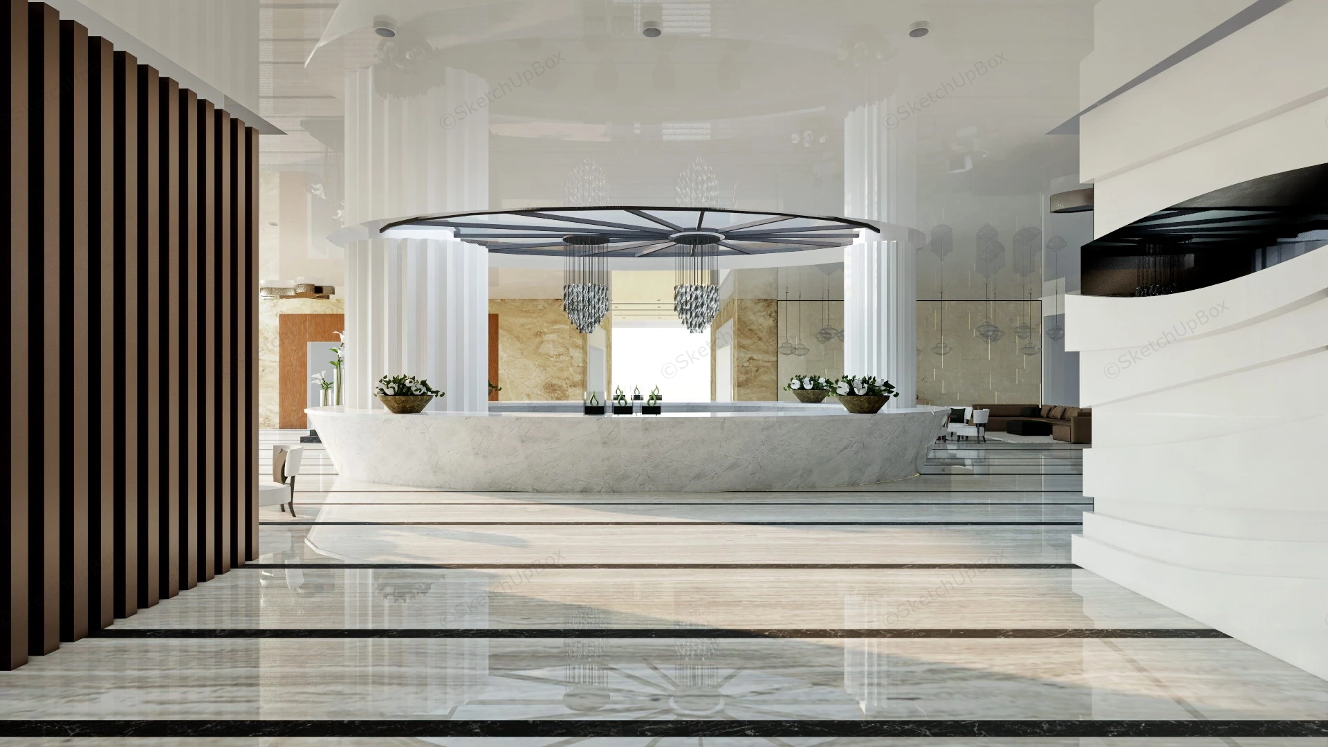 Modern Hotel Lobby Design sketchup model preview - SketchupBox