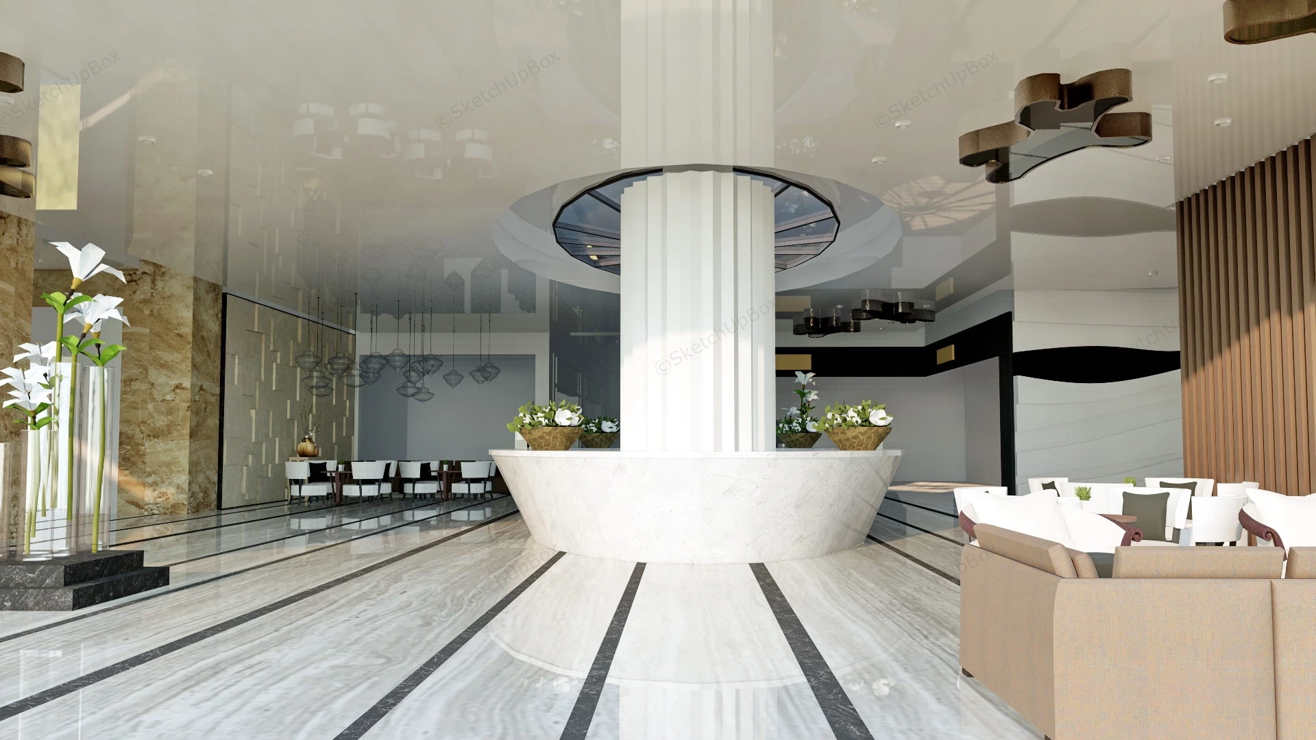 Modern Hotel Lobby Design sketchup model preview - SketchupBox