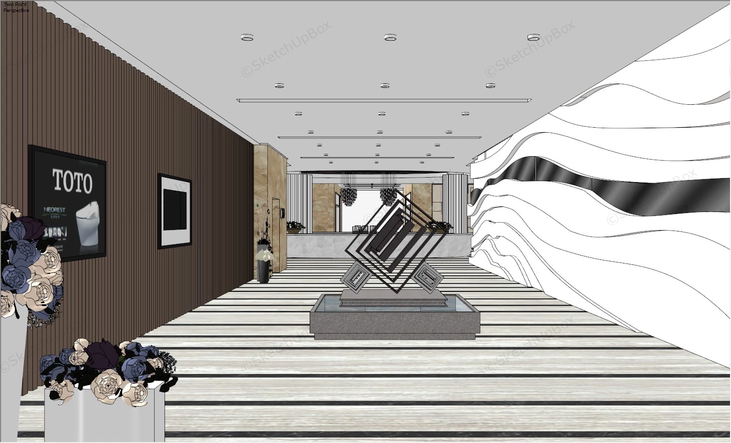 Modern Hotel Lobby Design sketchup model preview - SketchupBox