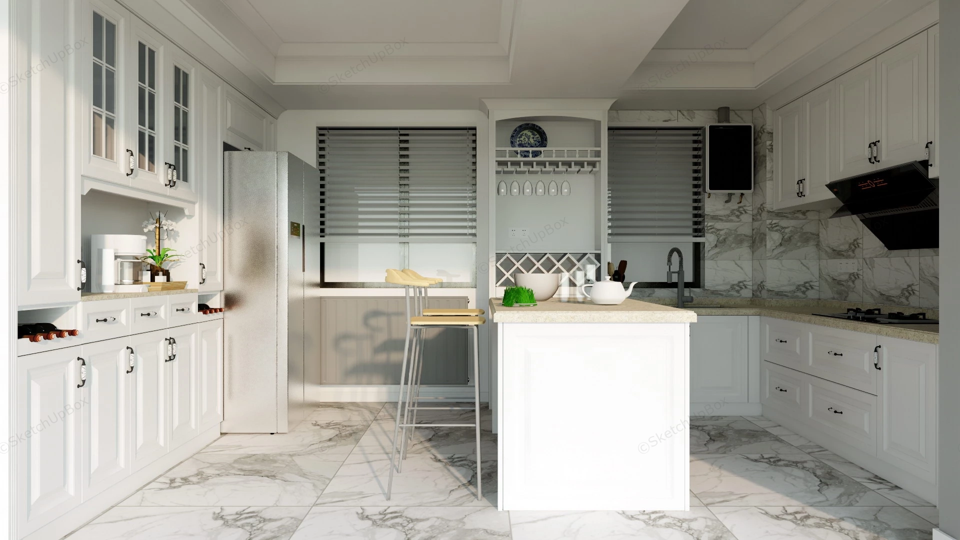 Small White Kitchen With Island sketchup model preview - SketchupBox