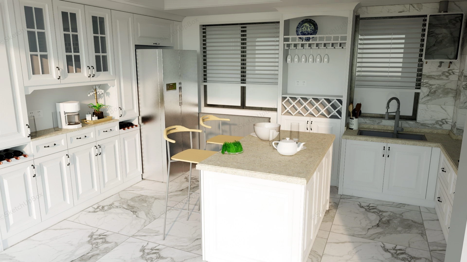 Small White Kitchen With Island sketchup model preview - SketchupBox