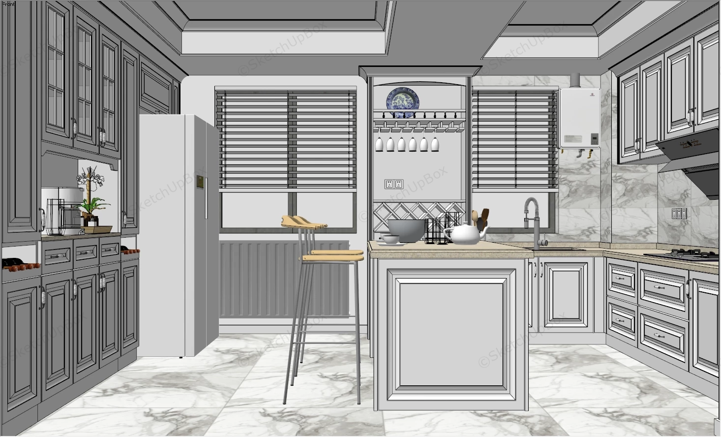 Small White Kitchen With Island sketchup model preview - SketchupBox