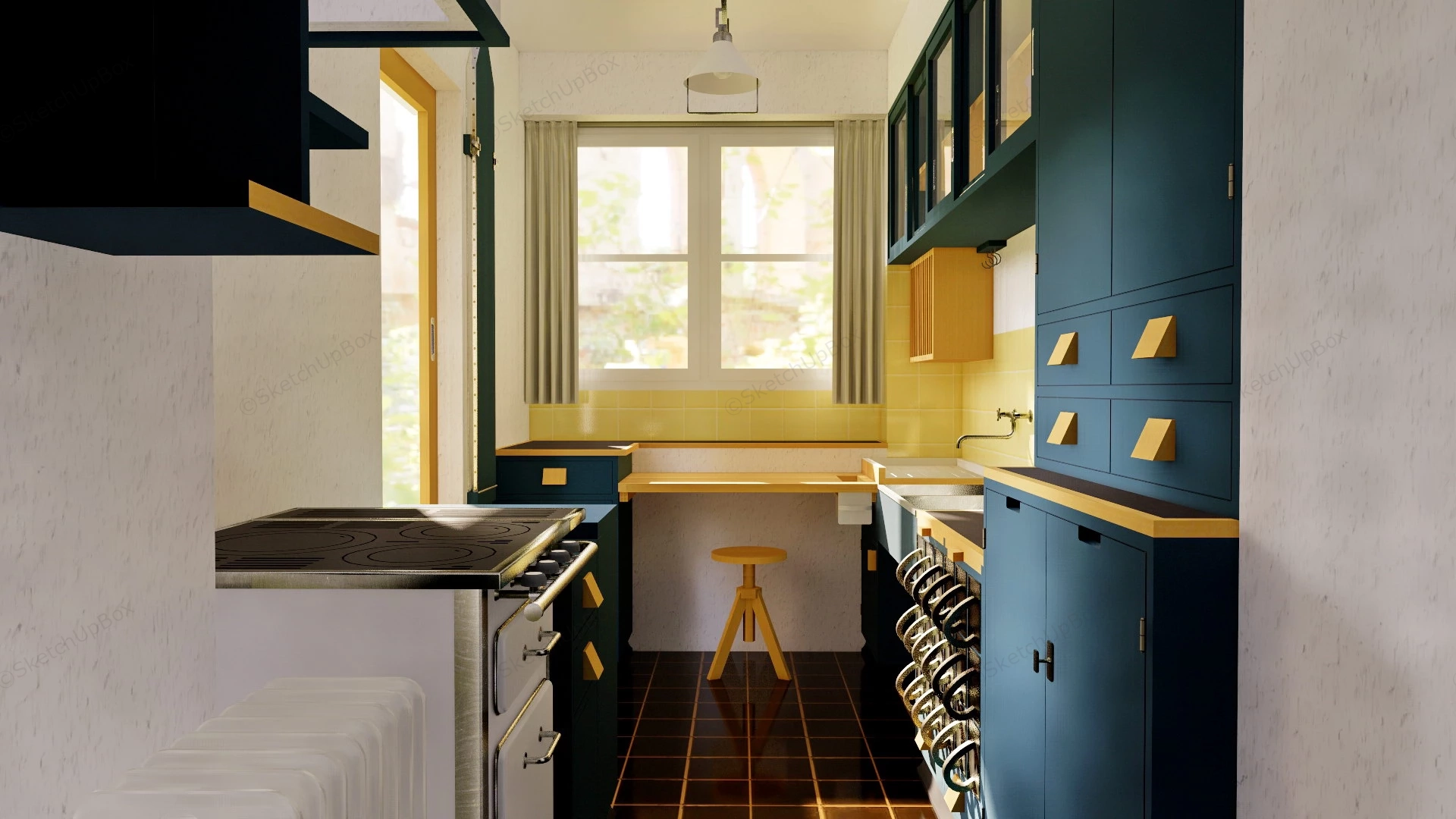 Yellow And Blue Kitchen Design sketchup model preview - SketchupBox