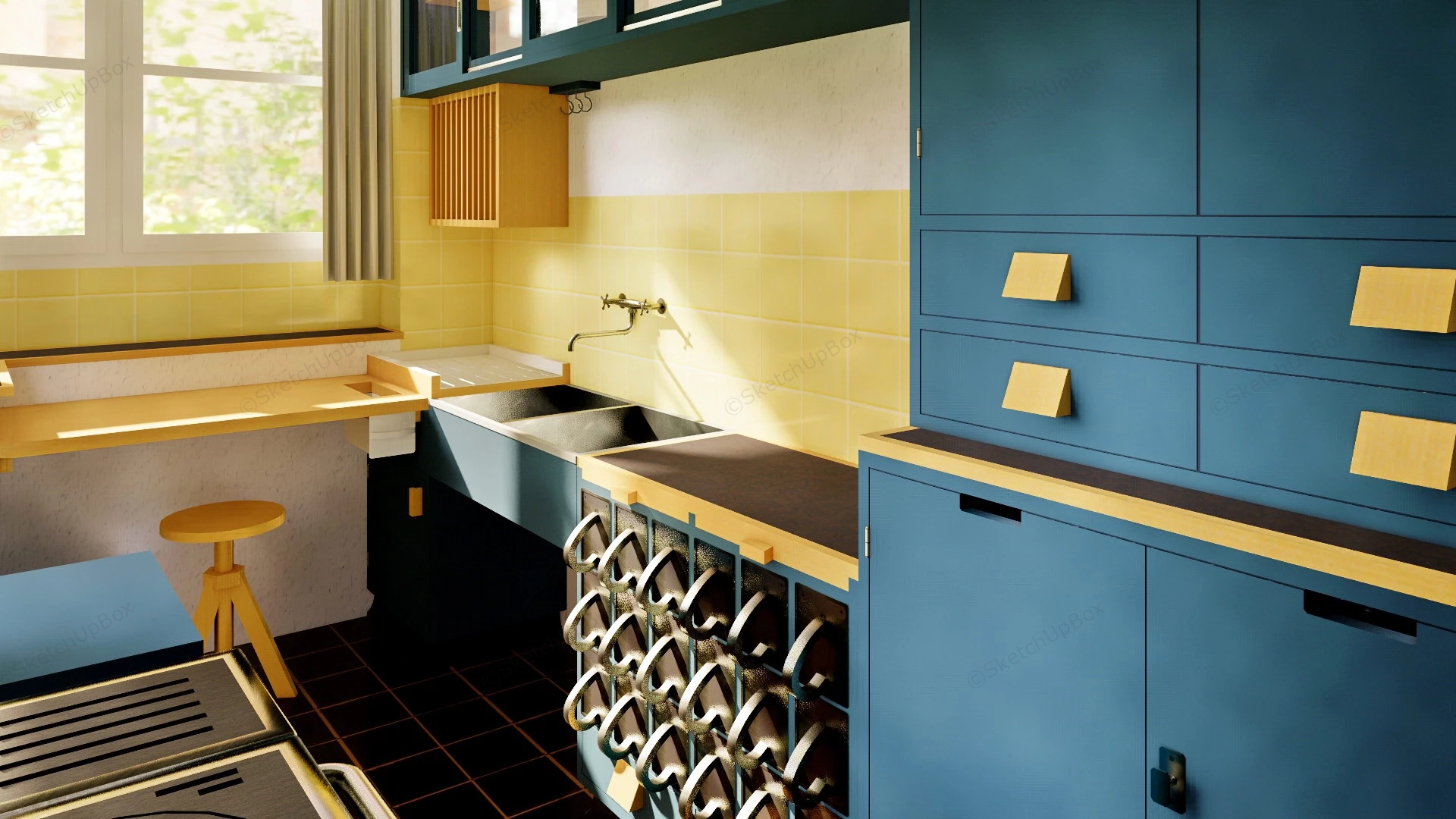 Yellow And Blue Kitchen Design sketchup model preview - SketchupBox