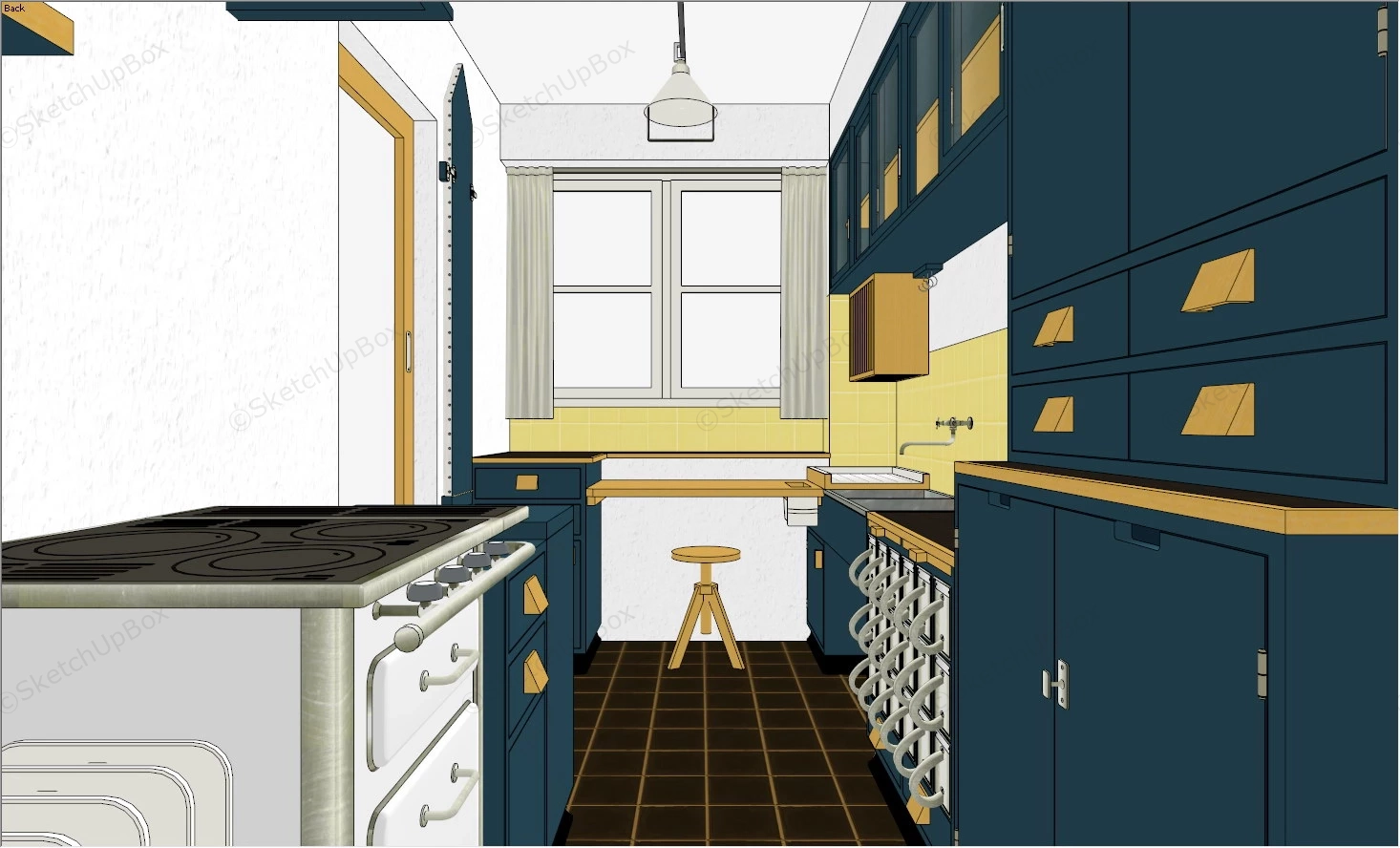 Yellow And Blue Kitchen Design sketchup model preview - SketchupBox