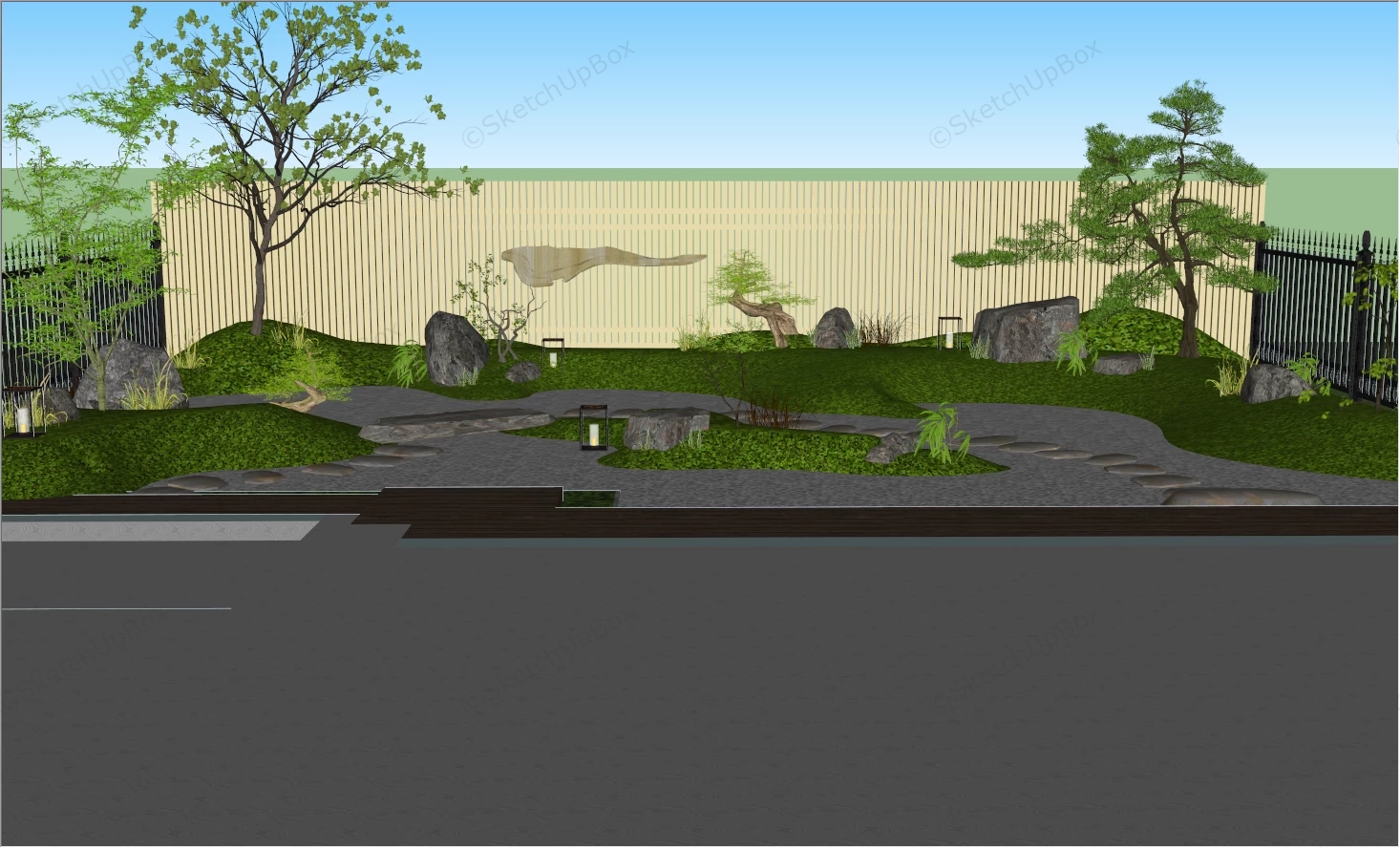 Simple Japanese Garden Design sketchup model preview - SketchupBox