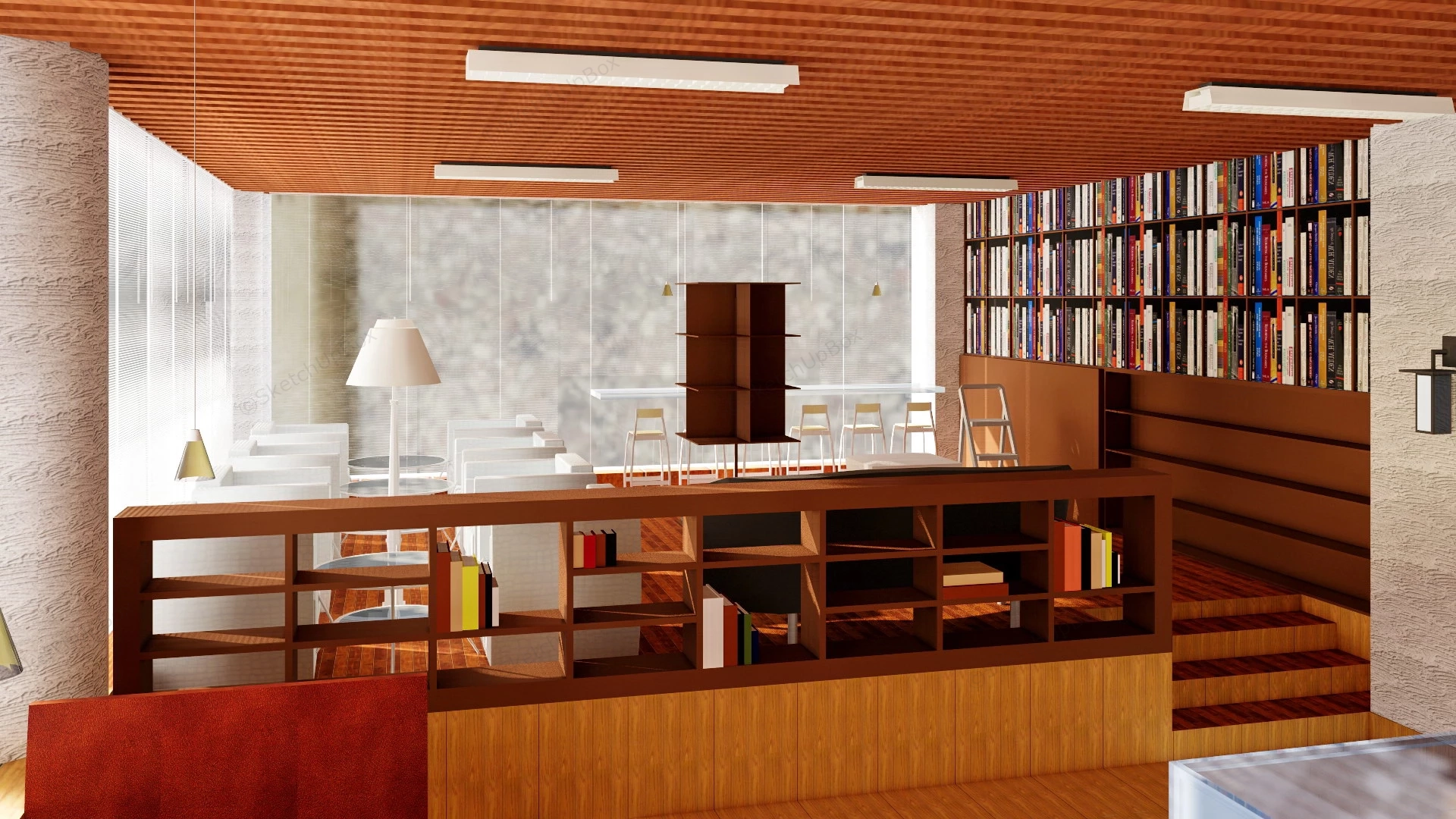 Bookstore Coffee Shop Interior sketchup model preview - SketchupBox