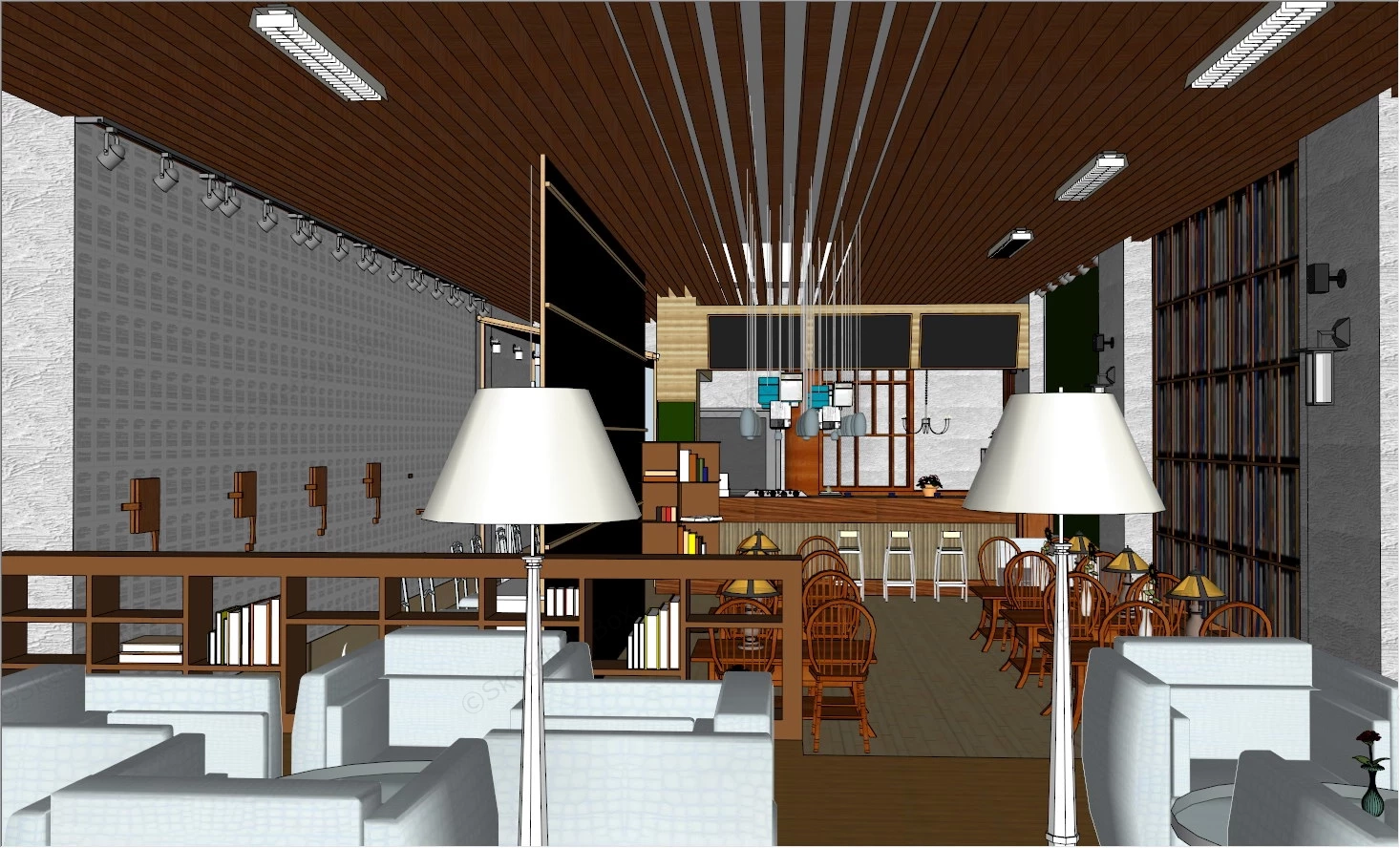 Bookstore Coffee Shop Interior sketchup model preview - SketchupBox