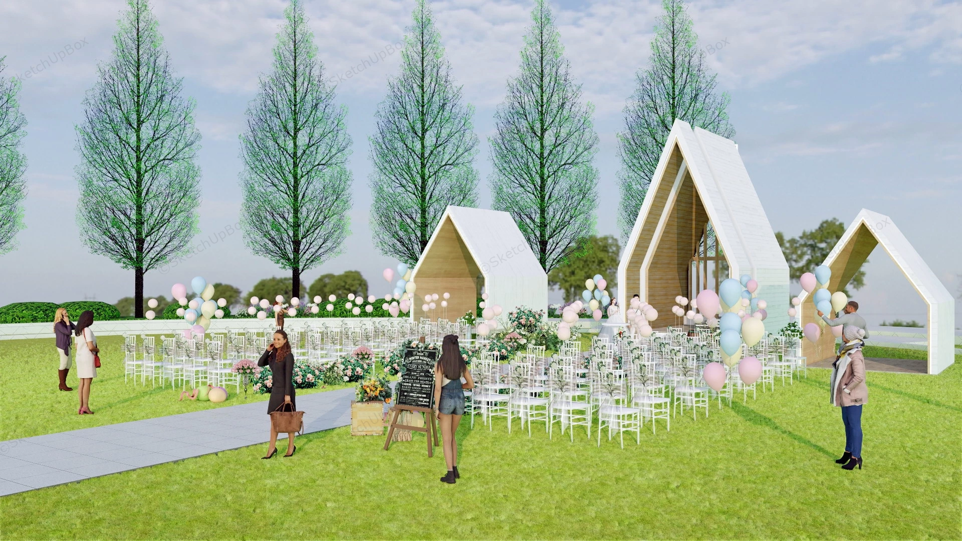 Outdoor Lawn Wedding Venue Idea sketchup model preview - SketchupBox