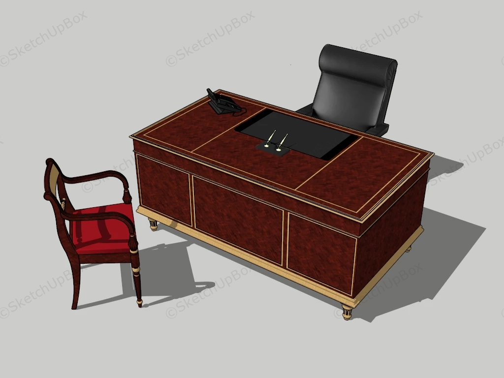 Classic Executive Desk And Chair sketchup model preview - SketchupBox