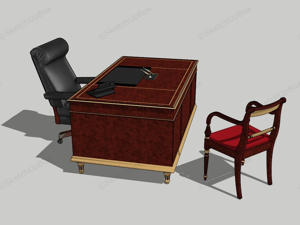 Classic Executive Desk And Chair sketchup model preview - SketchupBox