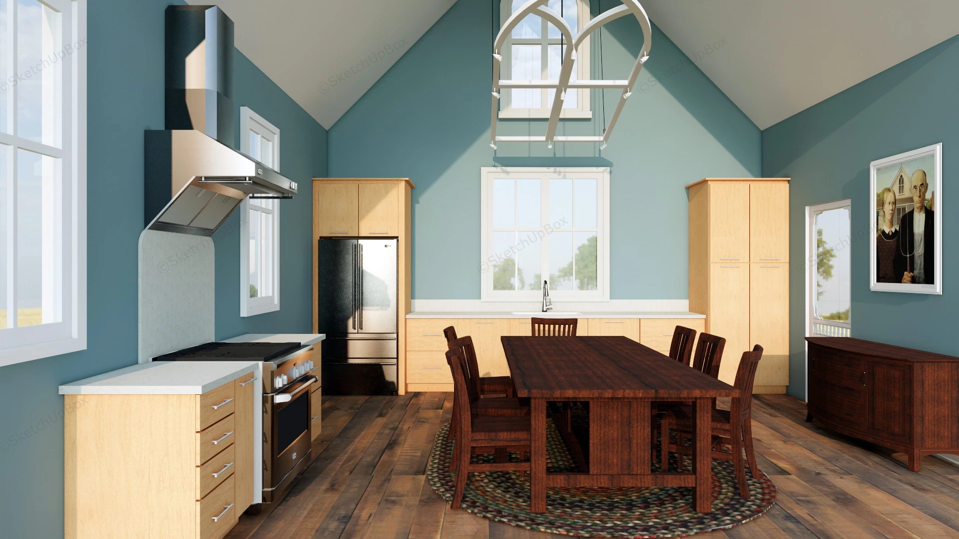 Classic Rustic Kitchen With Dining Set sketchup model preview - SketchupBox