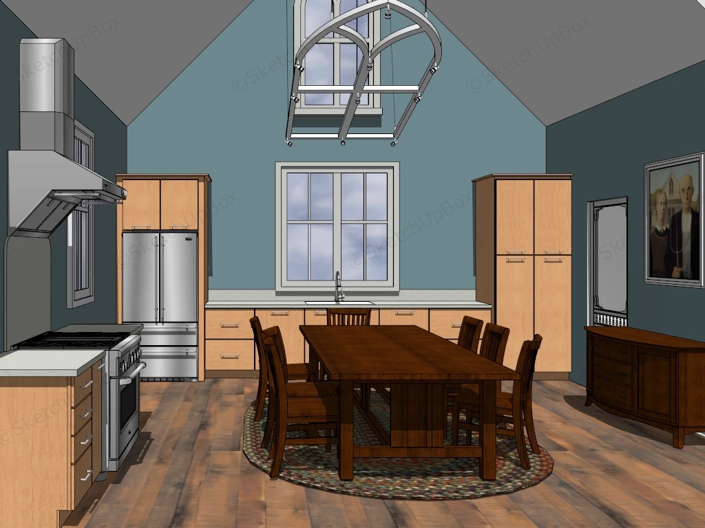 Classic Rustic Kitchen With Dining Set sketchup model preview - SketchupBox