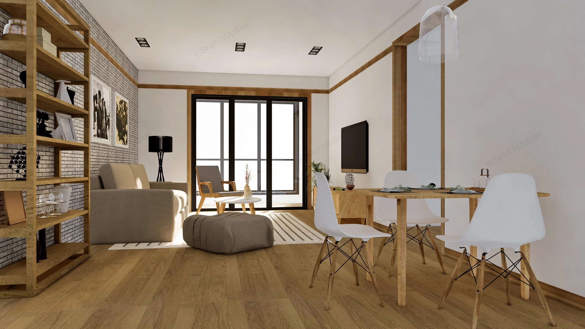 Modern Rustic Living Room Idea sketchup model preview - SketchupBox