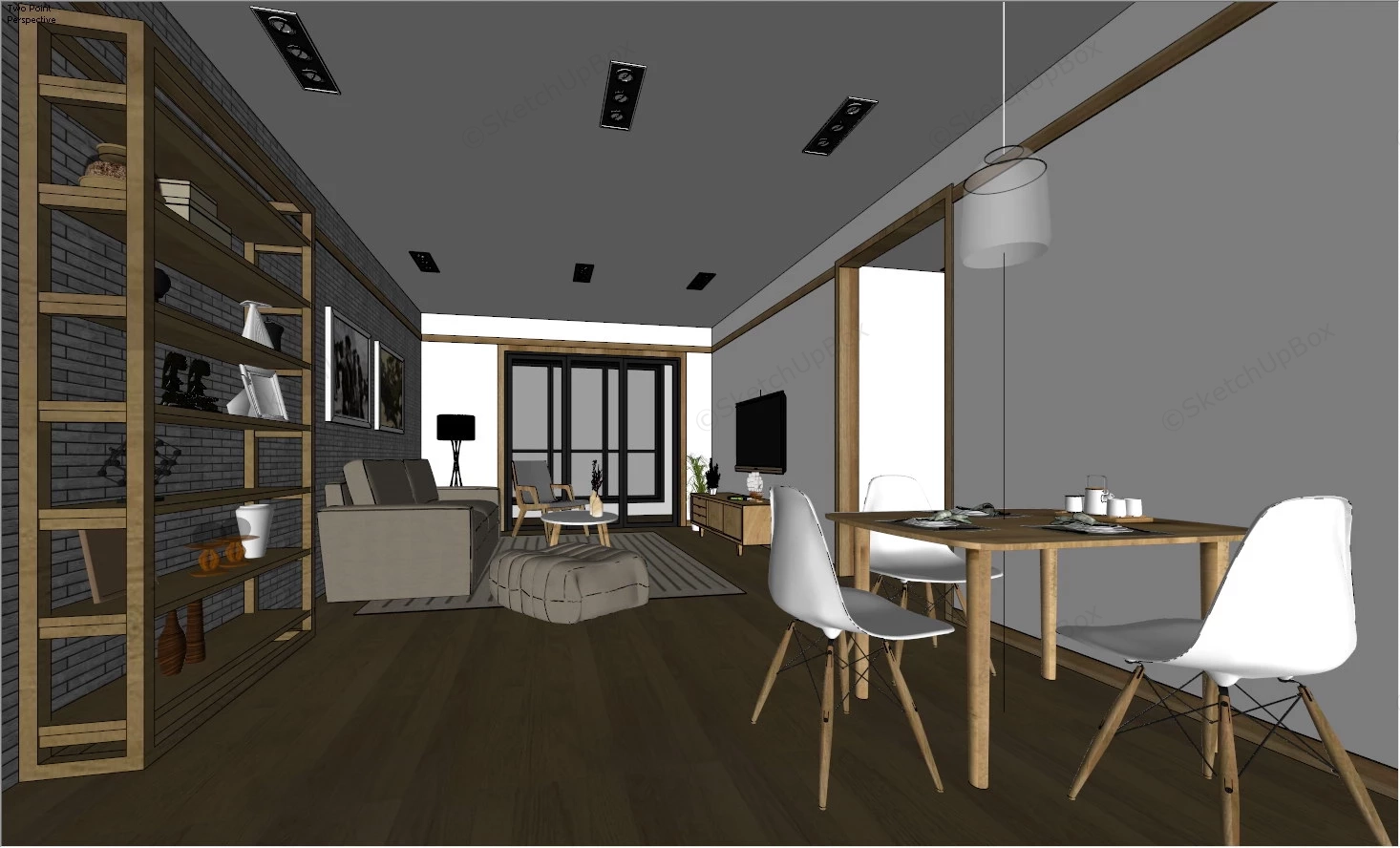 Modern Rustic Living Room Idea sketchup model preview - SketchupBox