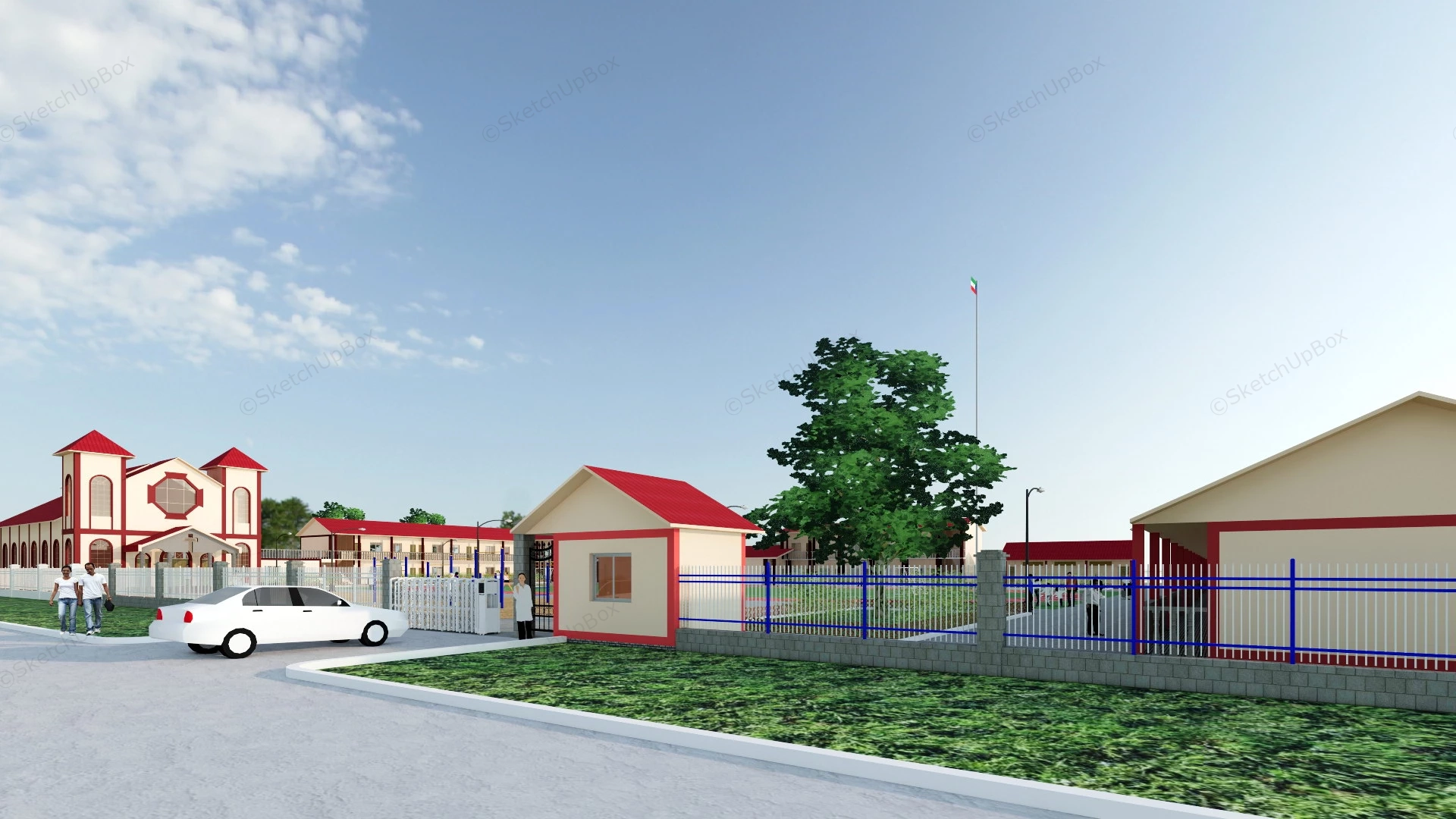 Country Public School Building sketchup model preview - SketchupBox