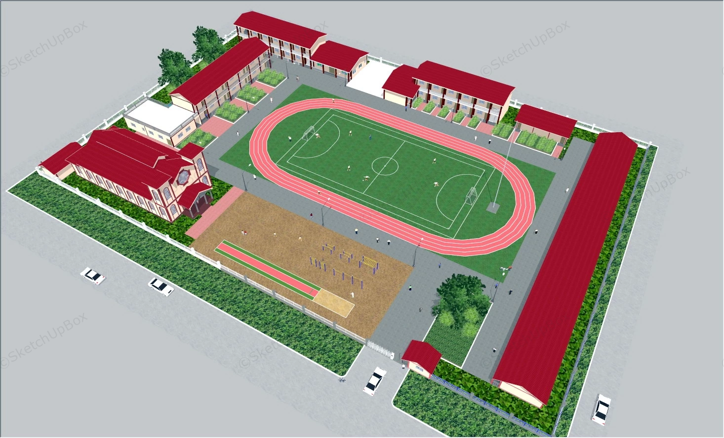 Country Public School Building sketchup model preview - SketchupBox