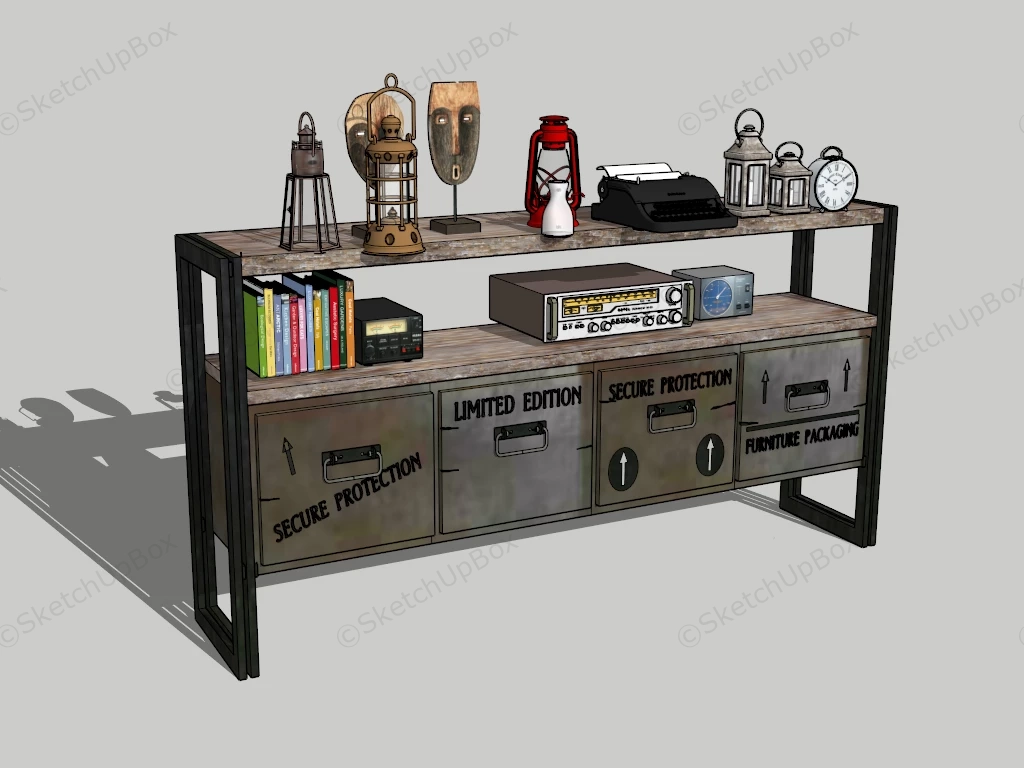 Industrial Vintage Console Table sketchup model preview - SketchupBox